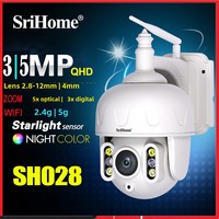 Srihome SH028 3.0/5.0MP Outdoor IP Camera Waterproof 5X Optical Zoom Wifi 360° P2P 2-Way Audio Wireless Surveillance CCTV PTZ