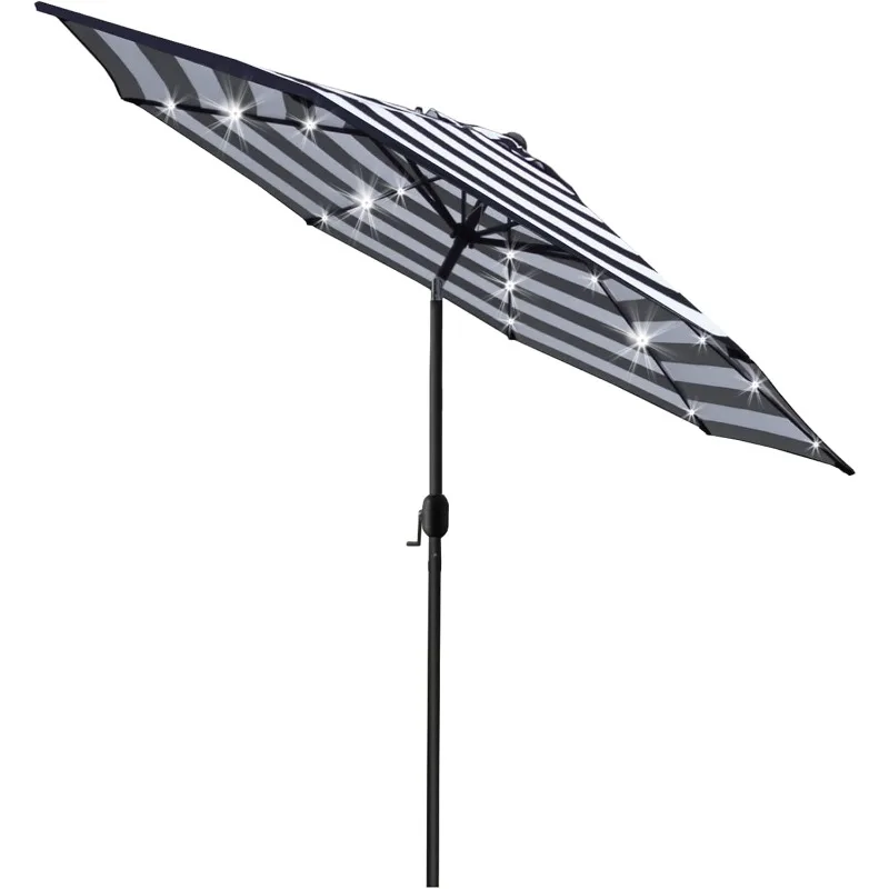 

9' Solar 24 LED Lighted Umbrella with 8 Ribs Adjustment and Crank Lift System for Patio