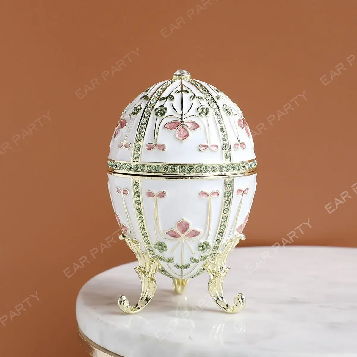 New White Flower Egg Creative Ornament Enamel Color Alloy Jewelry Box Russian Egg Enamel Color Ornament