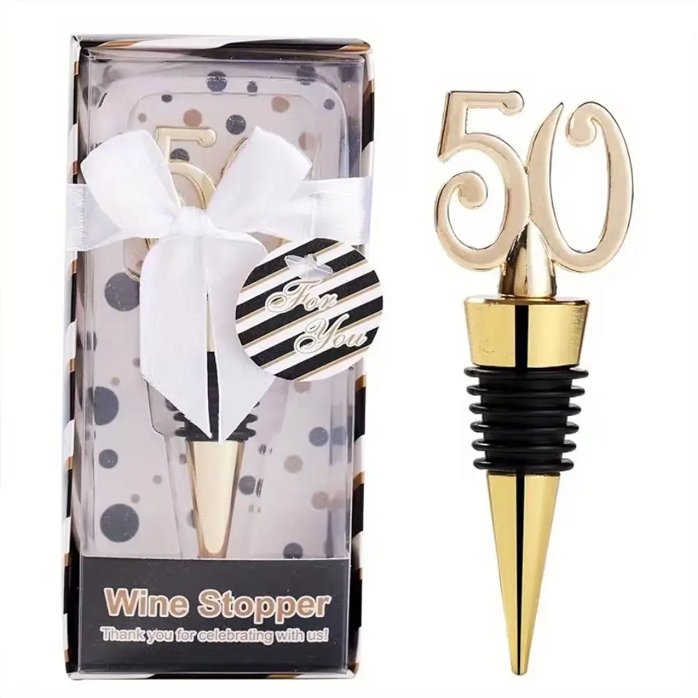 1pc Digital 50 Bottle Stopper, 50th Birthday Party Gifts For Guests,Golden Metal Red Wine Stopper