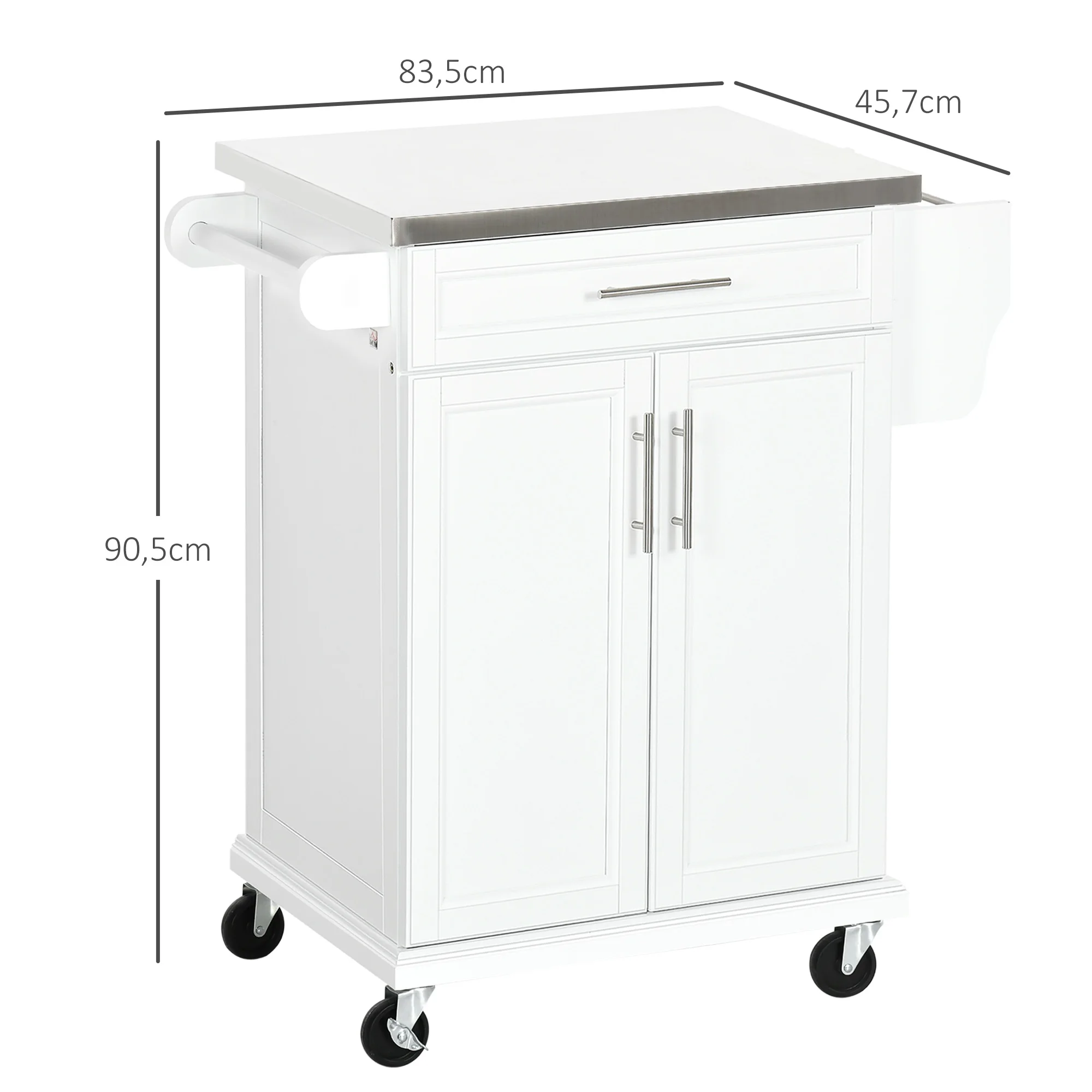 HOMCOM Kitchen Island with 4 wheels 1 drawer 1 towel rump 83,5x45,7x90,5 cm White