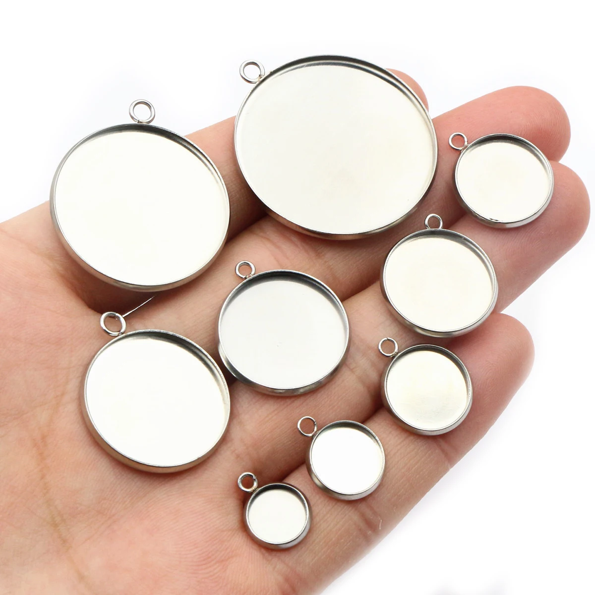8/10/12/14/16/18/20/25/30mm Inner Size Stainless Steel Material Simple Style Cabochon Base Cameo Setting Charms Pendant Tray