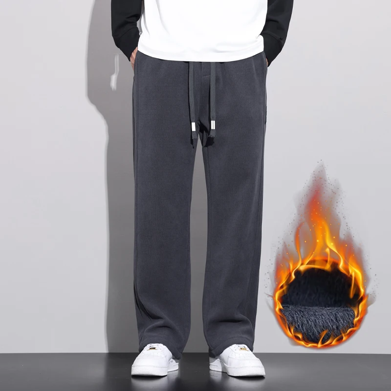 الشتاء لينة الصوف الدافئة سروال قصير الرجال مرونة الخصر سميكة كوريا فضفاض مستقيم العمل يتدفقون ركض البضائع السراويل الذكور #6