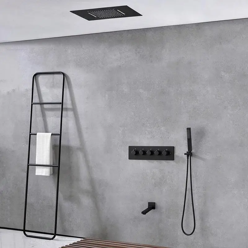 All-copper Intelligent Constant Temperature Concealed Canopy Waterfall Shower Set LED Side Spray Wall Type