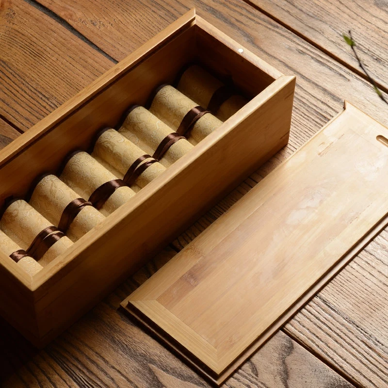 Natural Bamboo Craft Jewelry Case Holder, Rectangular Book Roll Box