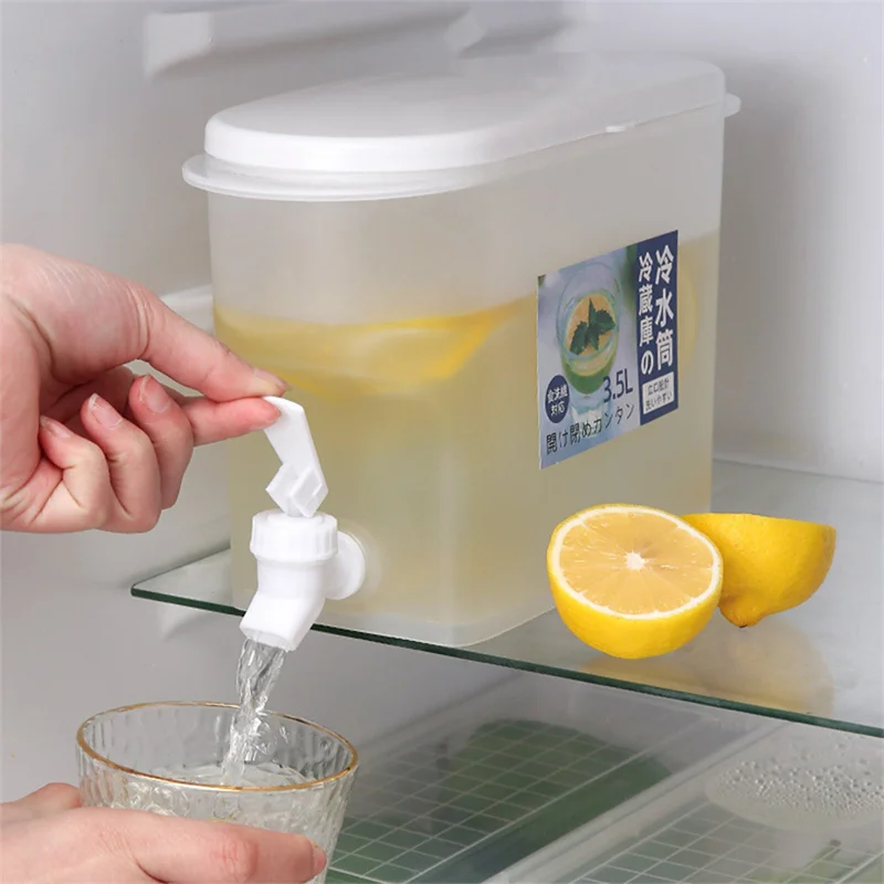 Jarra de agua fría de 3,5 l, hervidor frío de gran capacidad con grifo, dispensador de zumo de bebidas heladas, accesorios de refrigerador de cocina