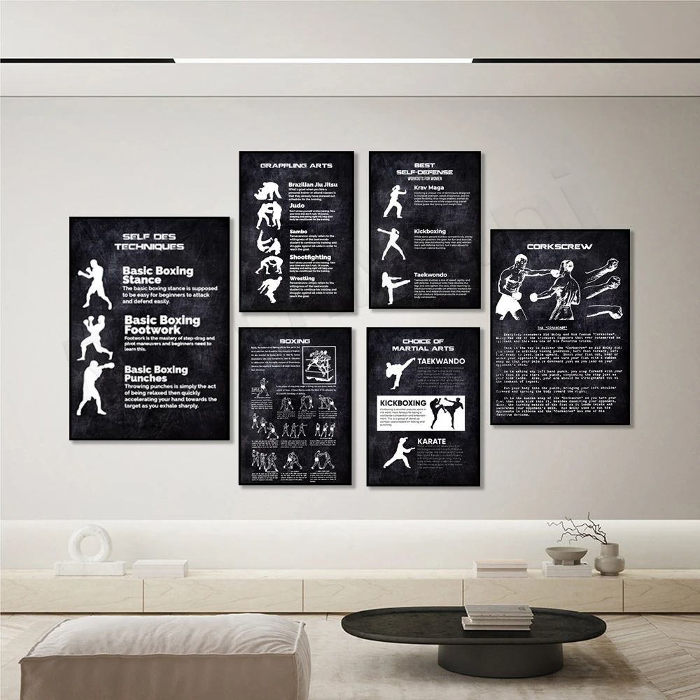 boxing, boxing moves, fighting art, martial arts, judo, 28 day weight loss plan picture poster wall art canvas painting gym deco