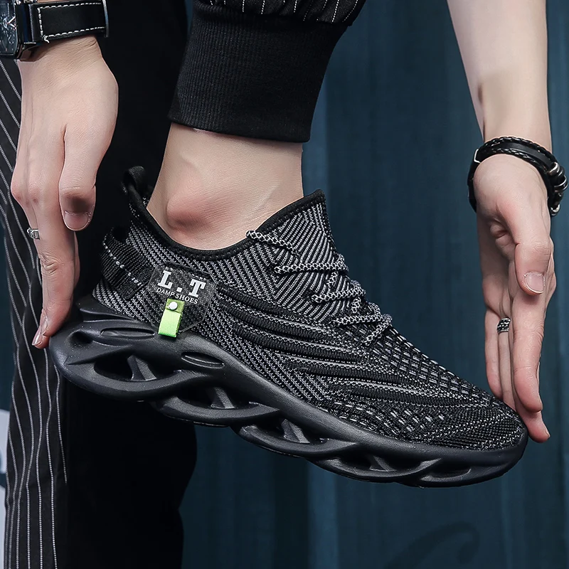 Men Sports Running Black Jogging Shoes Casual Sneakers Outdoor Breathable Mesh Women Light Shock-absorption Black Tennis 39-47