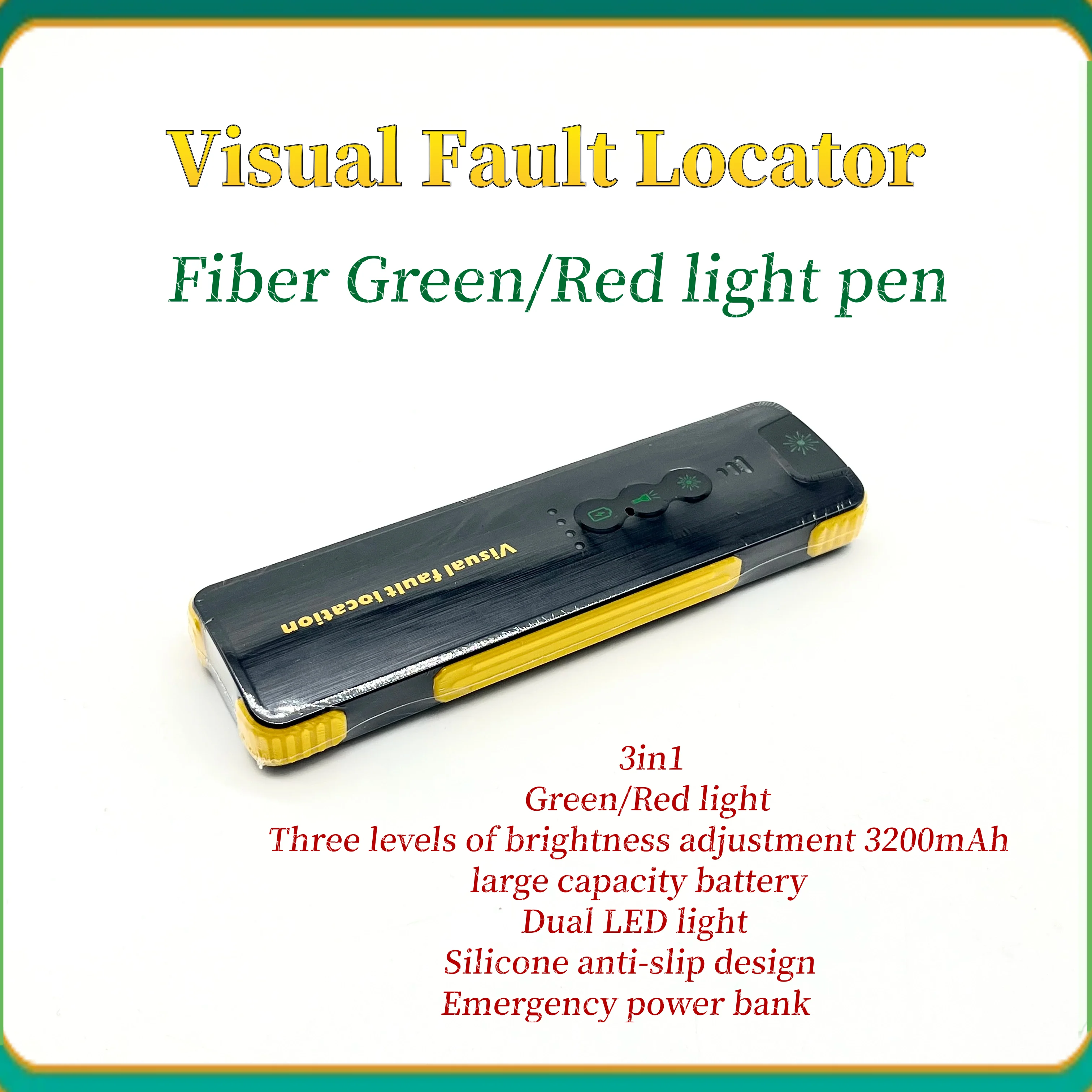 3-in-1 High-Power VFL (15-50mW) | Pro Fiber Tester with Red/Green Pen, Built-in Power Bank & Dual LED Flashlight
