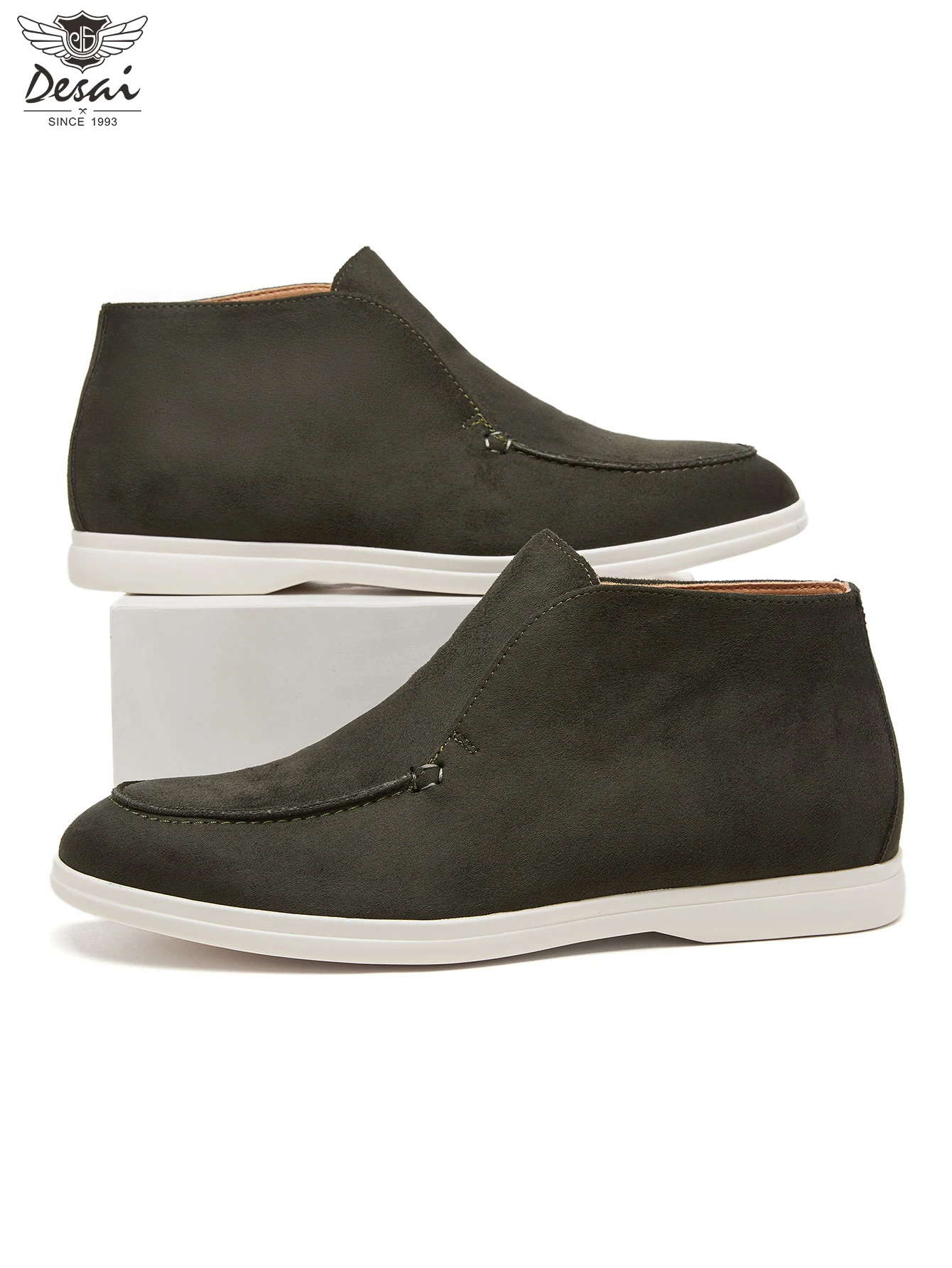 Desai Herren Neue Einfarbige Matte Slip-On Stiefeletten, Klassische Loafer-Stil Lässige Hohe Stiefel, Flache Sohle Vielseitig Vintage – Detail 5