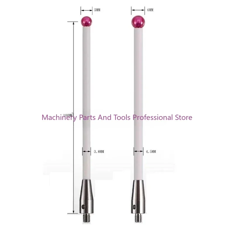 1pc 5/6mm OD M4 L100 threadruby Head Ceramic Styli Rod 3D Three Dimensional Gauge Meter Coordinate Measuring Machine CMM Tip Pro