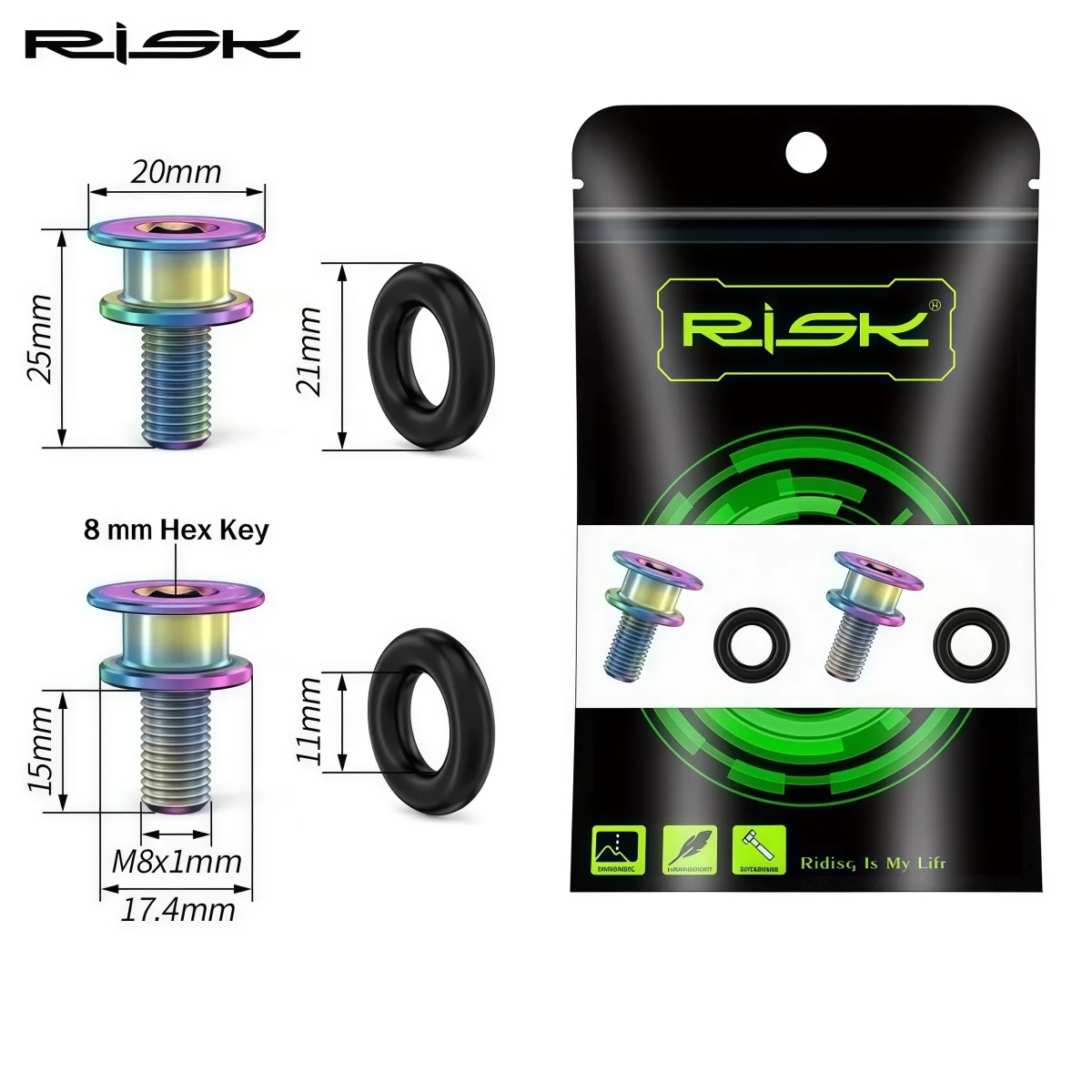 RISK RT125 Titanium M8 x 15mm Square Taper Bicycle Crank Arm Bolts For Brompton / 412 / MTB / Road Bike Bottom Bracket Bolts view 6