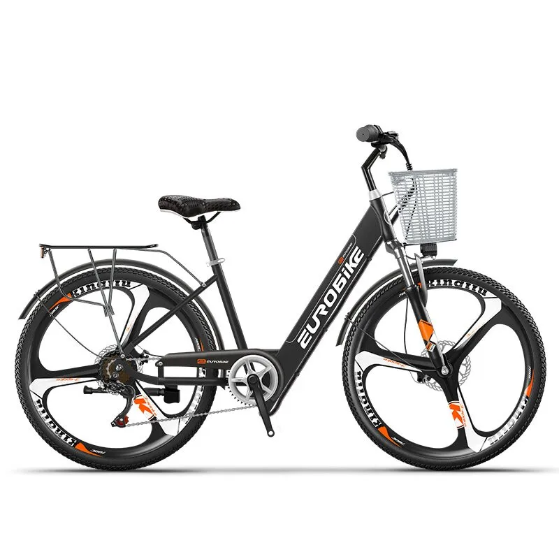 Europe Stock 26'' Electric City Bike With Seat/Basket 2 Wheels Electric Bicycles 36V 350W Electric Bicycles Hidden Battery