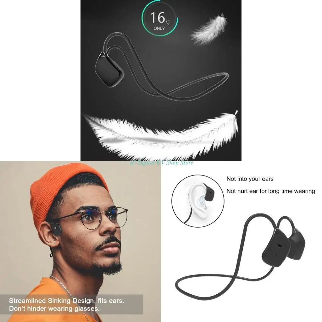 E74D Wireless Stereo Bone Conduction Bluetooth-compatible Headset Noise-Canceling Mic