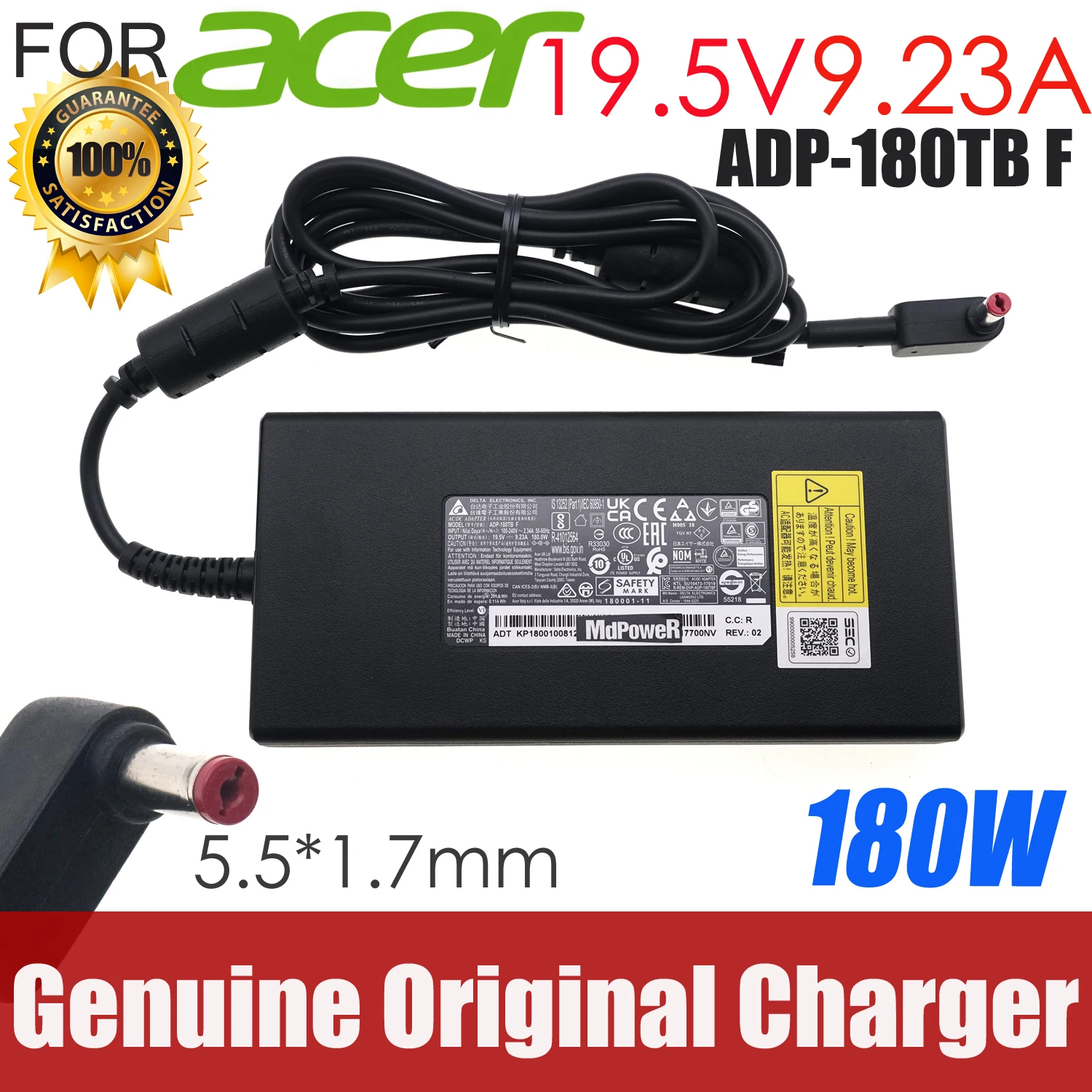 Original DELTA ADP-180TB F 19.5V 9.23A 180W Power Supply AC Adapter For ACER V17 V15 NITRO NITRO 7 Series Laptop Power Charger