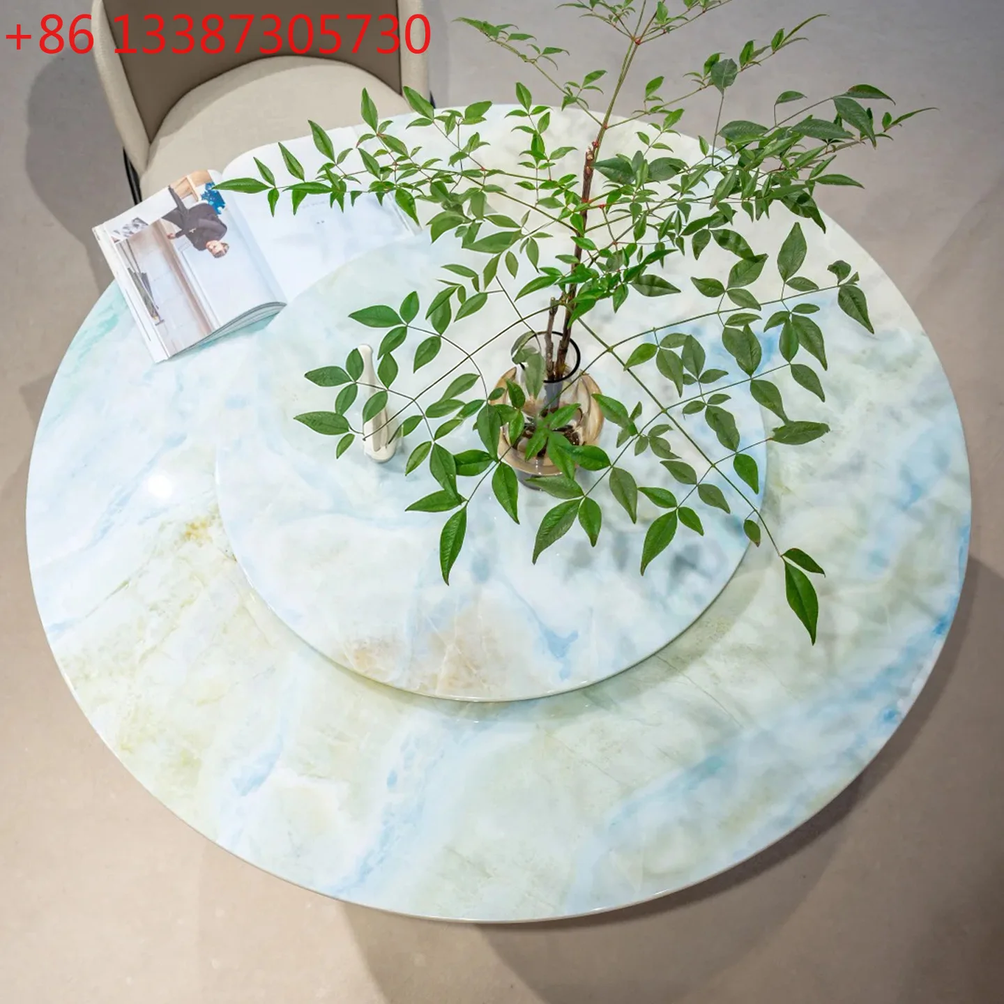 Natural blue luxury stone dining table Italian minimalist light luxury restaurant dining table