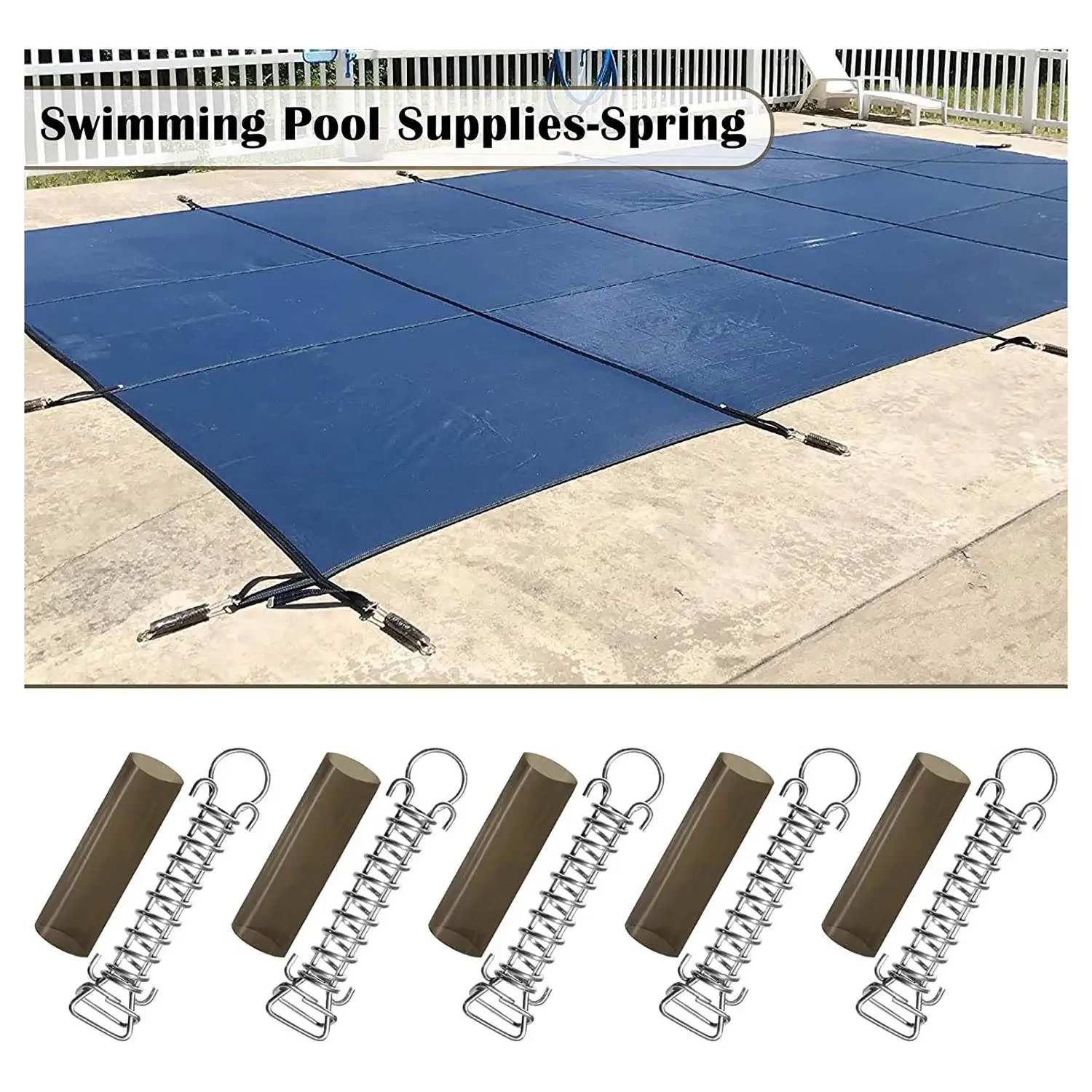 

A68G-5 Pack Silver & Gray Pool Cover Springs For Swimming Pool Cover With Stopper D Ring