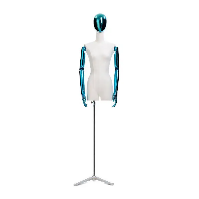 model props female bust window display shelf, Korean version of fake doll body with electroplated head female model table