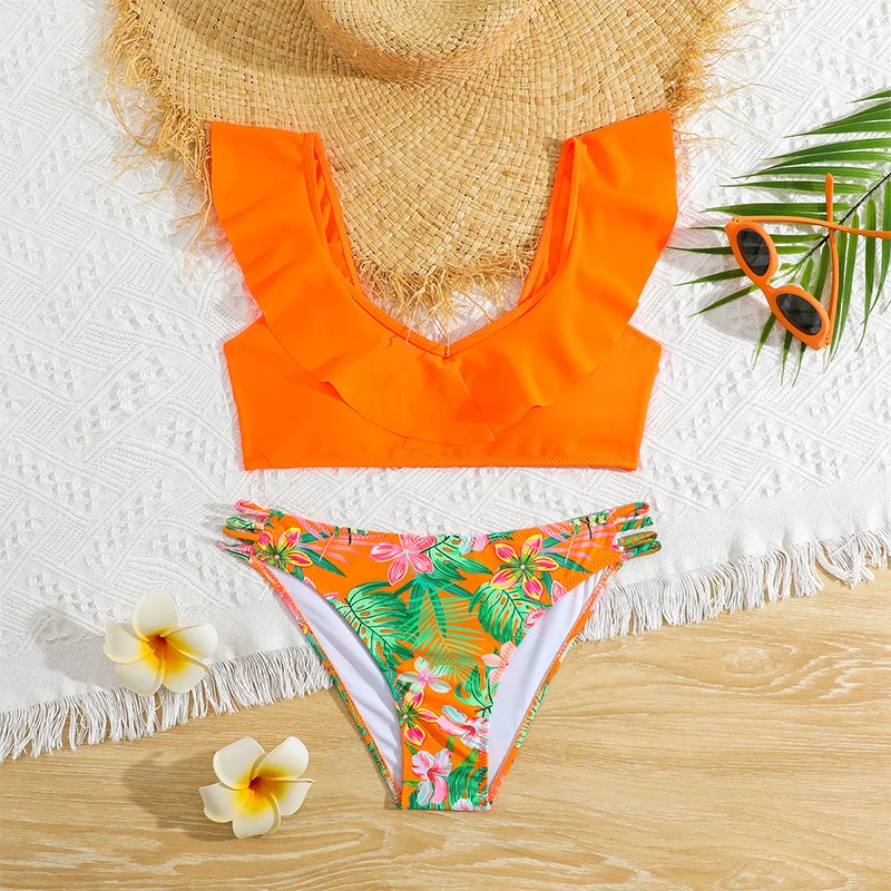 

Kids Bandage Bikini Sets Summer Girls Print Sexy Spaghetti Strap Swimwear Suits Children Beach Pool Party 2Pcs Bathing Swimsuit