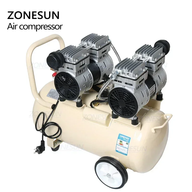 ZONESUN 750W 50L ضاغط هواء صامت خالي من الزيت مع مكبس نحاسي لتطبيقات الهوائية الصناعية