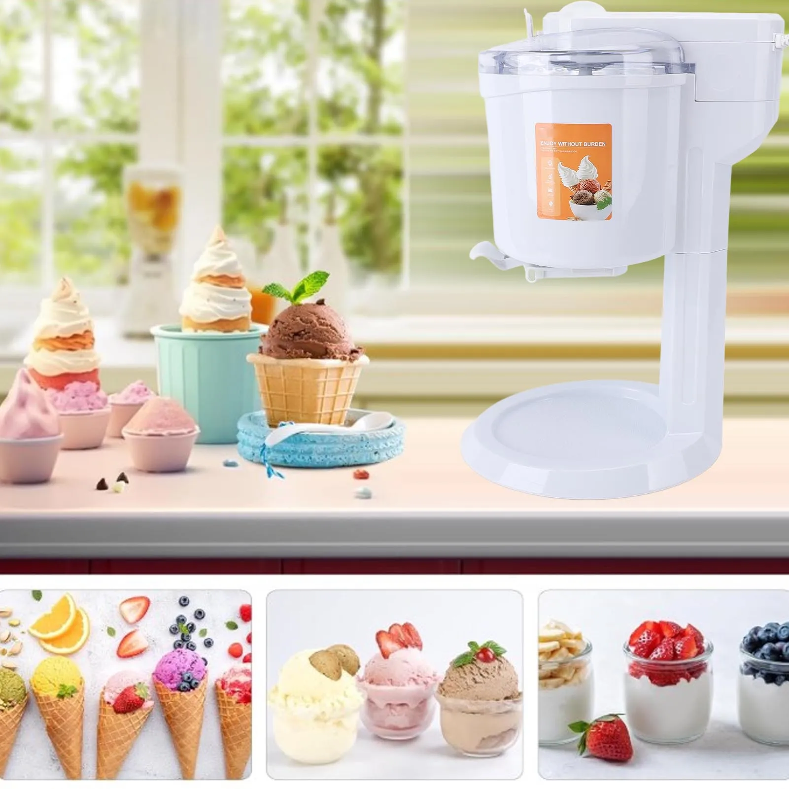 

Ice Cream Machine Automatic Mixing Small Frozen Yogurt Maker for Home Low Noise 1L Capacity