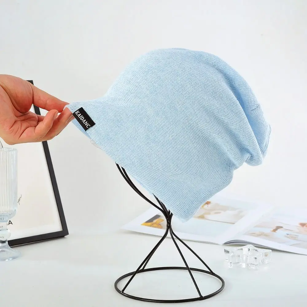 

Fashion Multicolor Beanie Soft Breathable Stacked Hat Thin Big Head Circumference Pullover Hat Girl Women