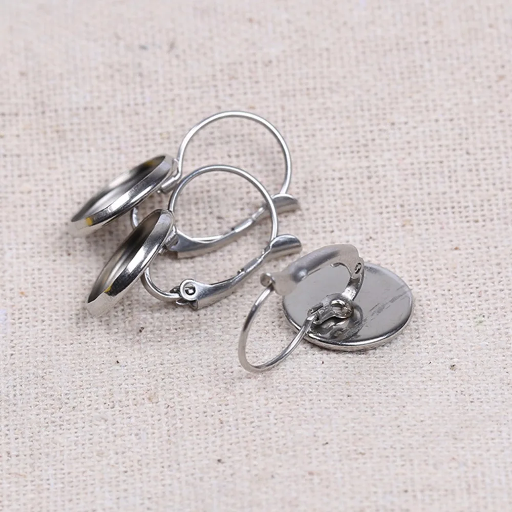 20pcs Stainless Steel Lever Back Earring Blanks 10mm 12mm 14mm 16mm 18mm 20mm  Cabochon Base Setting Bezels Diy Findings