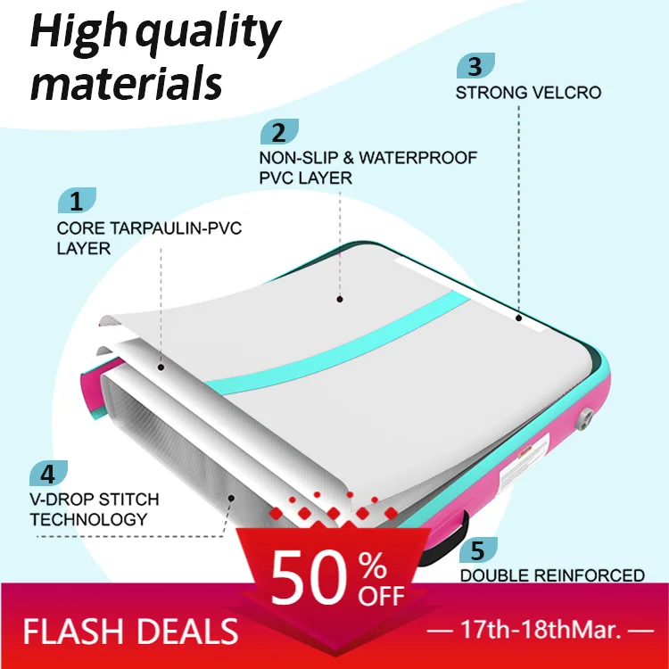 Factory Wholesale Portable 3M Waterproof PVC Inflatable Air Track Gymnastics Tumbling Mat for Sports Training