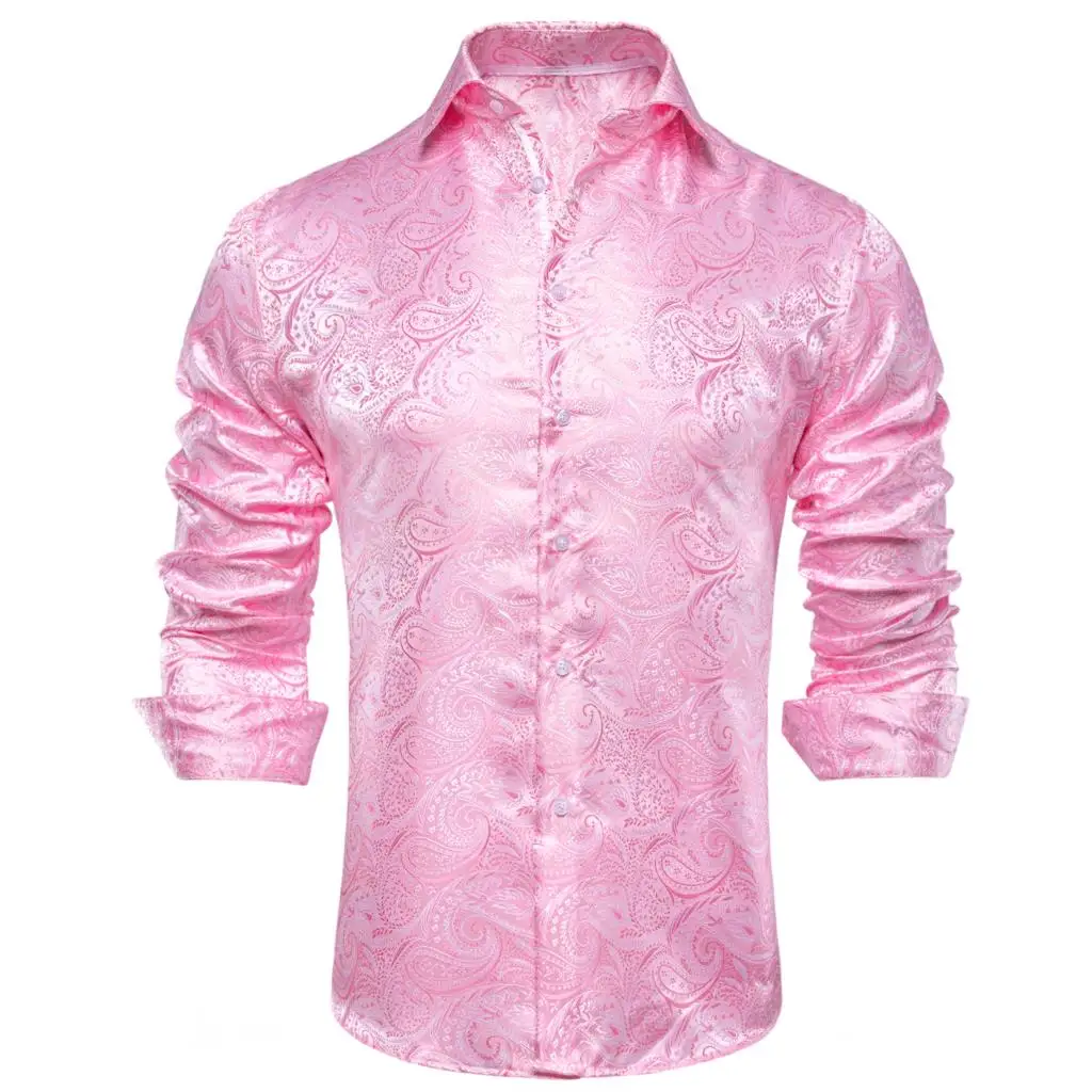 Hi-Tie Brand Mens Shirts Long Sleeve Gold Blue Red Green Beige Burgundy Pink Purple Black White Shirt For Men High Quality
