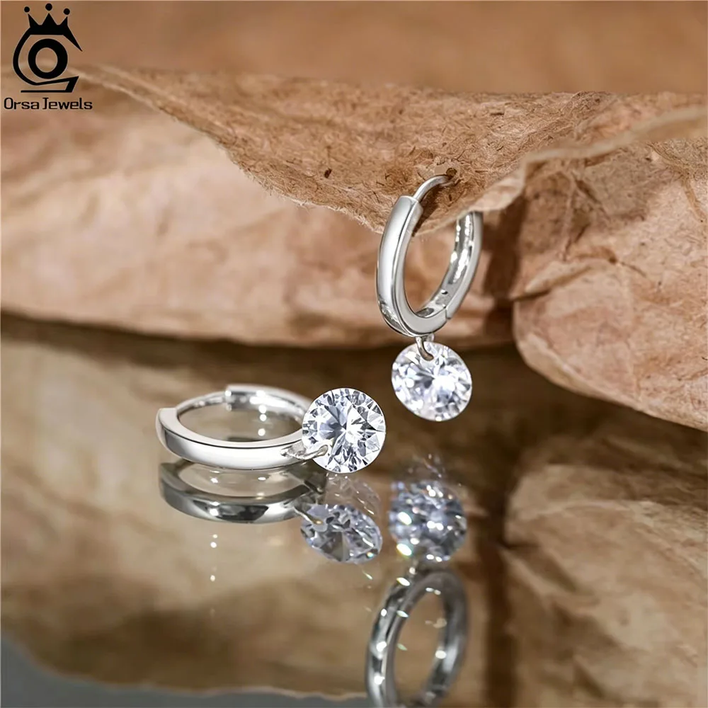 

ORSA JEWELS S925 Sterling Silver CZ Pendant Dangle Earrings with White Zircon Shiny Party Elegant Minimalist Jewelry Gift APE82
