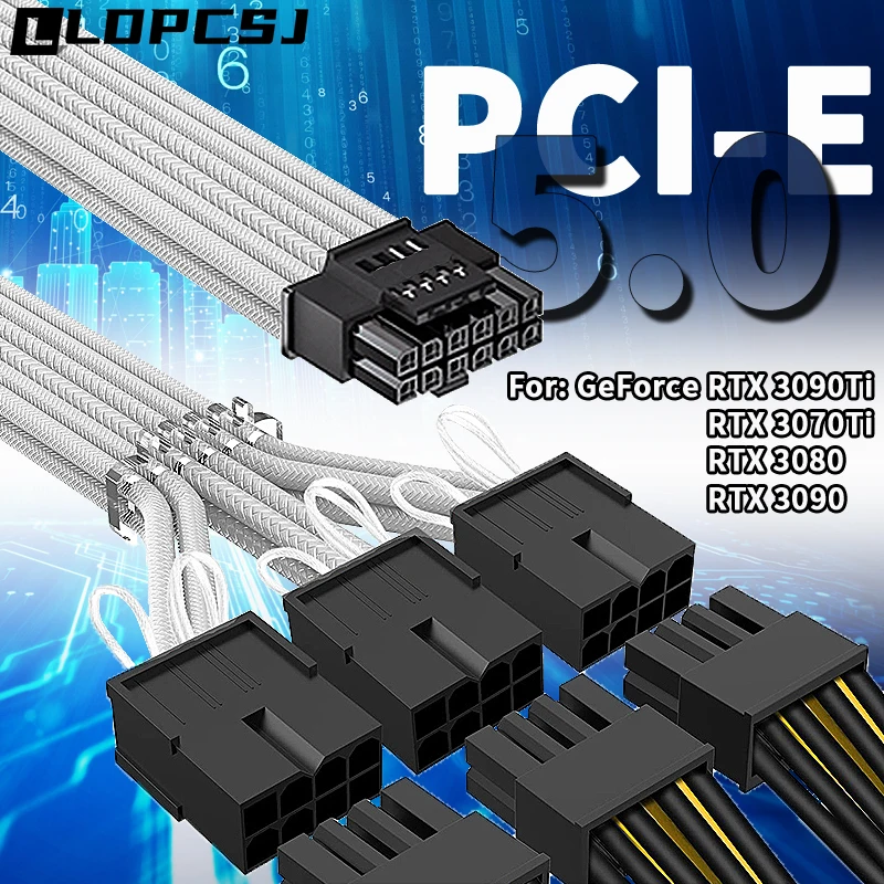 Ldpcsj Pci-E 5.0 Gpu Om Psu Kabel 16(12 + 4) pin Male Naar 3X8(6 + 2) pin Vrouwelijke Mouwen Verlengkabel Voor Rtx 3090Ti 4070Ti 4080 4090