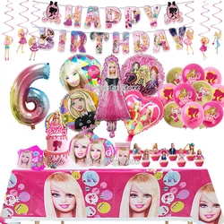 Barbie Birthday Party Decoration Aluminum Foil Balloon Kids Girl Event Supplies Backdrop Disposable Tableware Banner Gift Bag