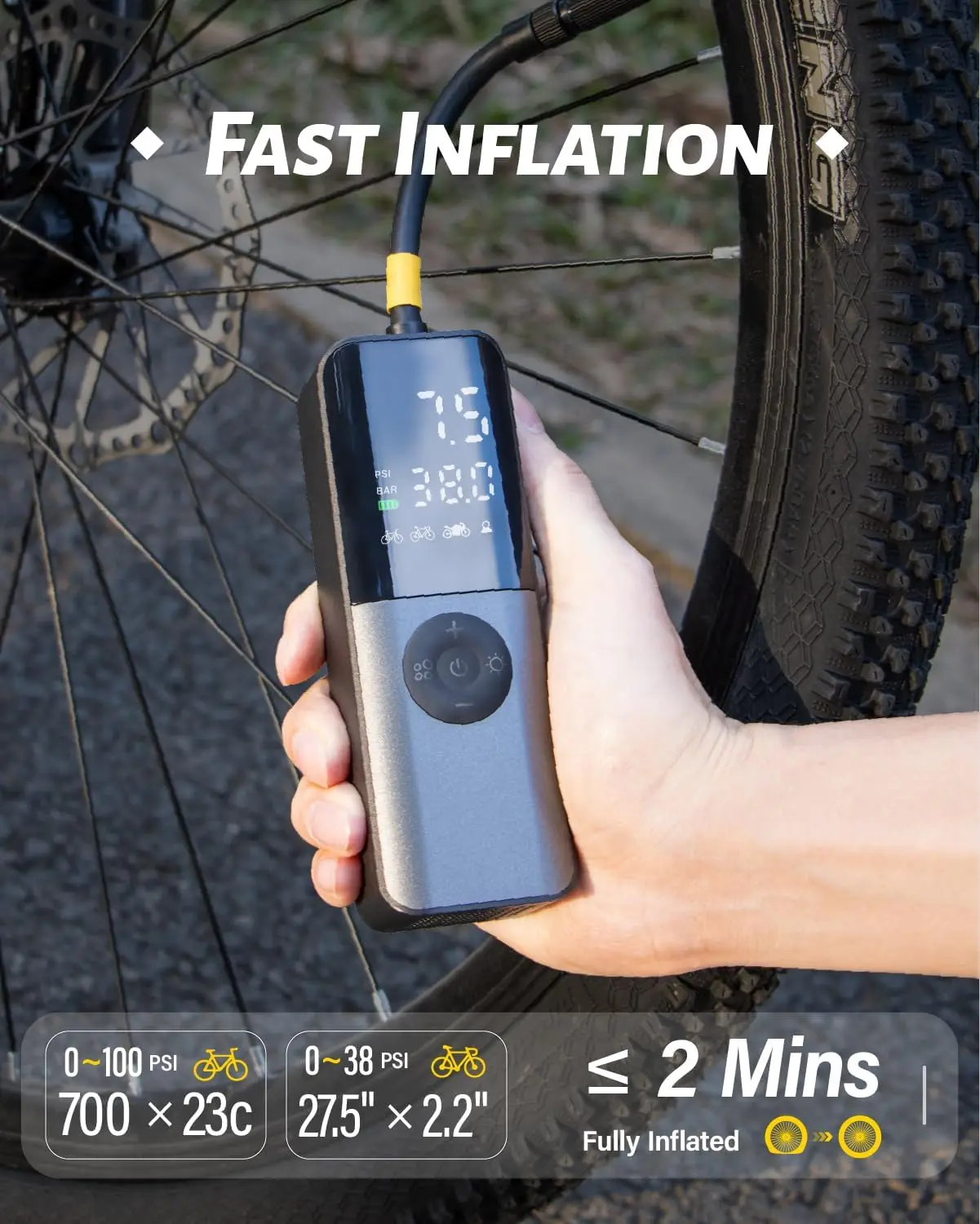 Bike Electric Air Pump: 150Psi Portable Bicycle Tire Pump with Digital Pressure Gauge for Road Bike Mountain Bike E-Bike