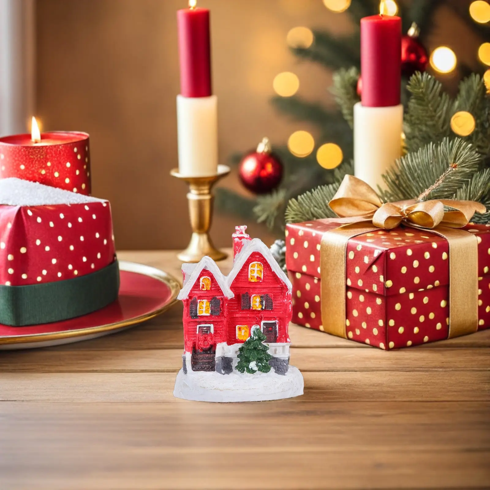 Mini Resin Snow Christmas Decoration, Winter Village Cottage Ornament for Home Tabletop Bonsai Moss Landscape