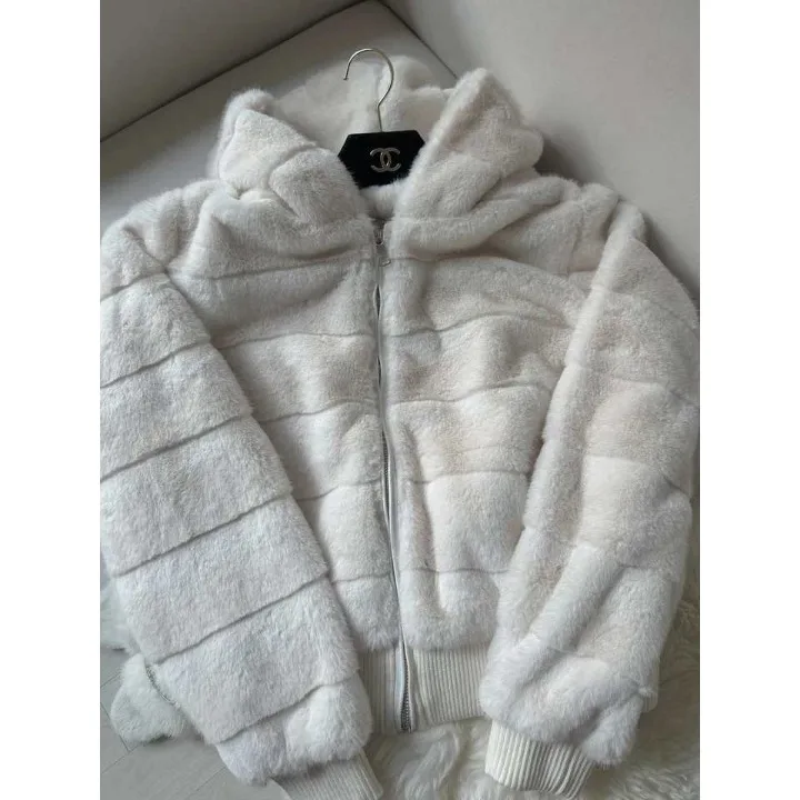 معطف فرو نسائي أنيق فضفاض مناسب للخريف والشتاء طويل Sve للتنقل مع قبعة من الفرو المزيف Jaet #5