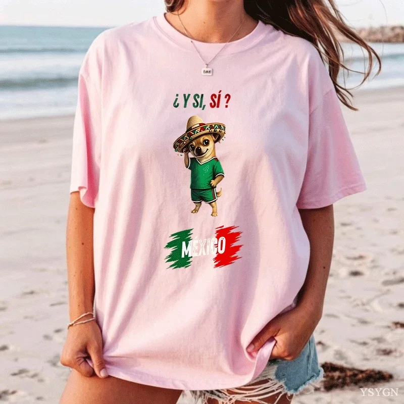 Funny Mexico Dog T Shirt Men Women Mexican Flag Printed T-shirt Cotton Short Sleeve Casual Graphic Tees Round Neck Tops