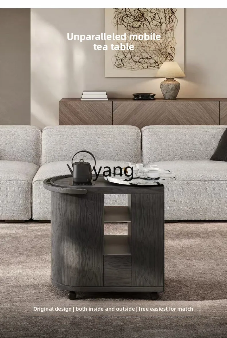Lmm movable solid wood coffee table small apartment household cart sofa side cabinet