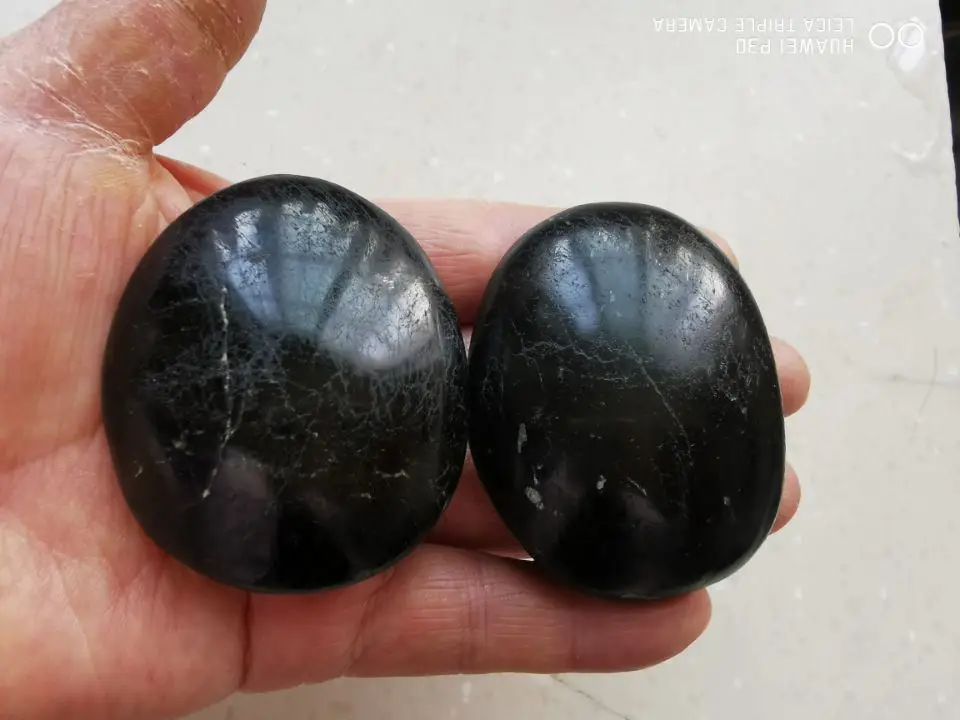 2PCS Black Tourmaline Crystal Pocket Palm Stone(Smooth Polished Worry Stone) 226g