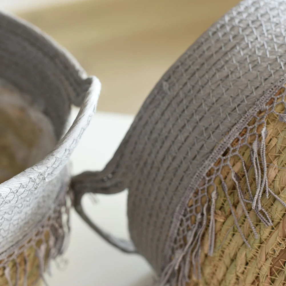 

1Pcs Rattan Flowerpot Grey Khaki Diameter 30cm Large Capacity Double Handle Woven Basket Hanging Garden Planter Nordic Style