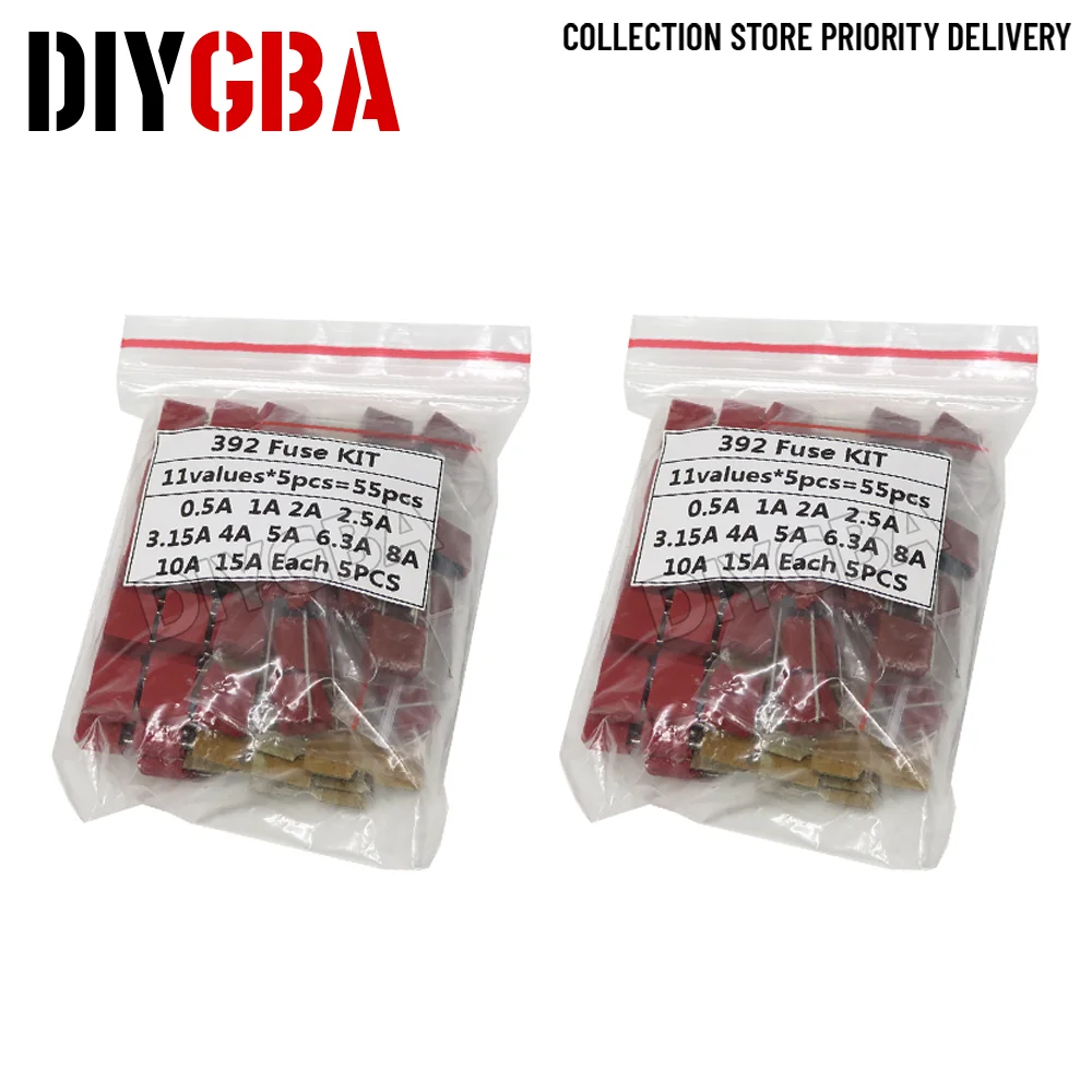 55 قطعة/المجموعة مربع البلاستيك فيوز تشكيلة كيت 392 0.5A 1A 2A 2.5A 3.15A 4A 5A 6.3A 8A 10A 15A 250V الصمامات ضربة بطيئة أنبوب فيوز مجموعة