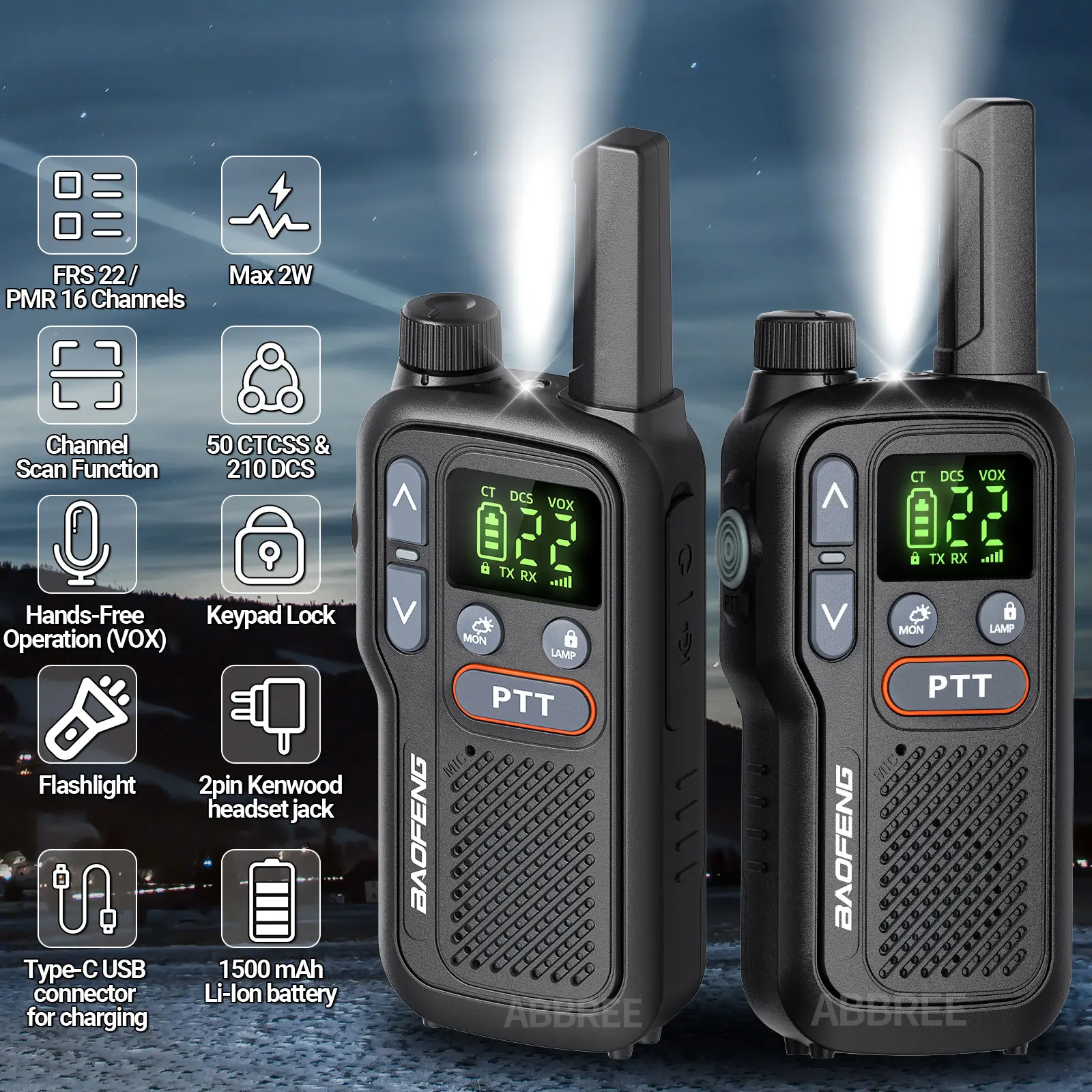 BAOFENG T18 Walkie Talkie Mini PMR 446 FRS Pengisi Daya PTT Ganda Tipe C NOAA Radio Ham BF-888S T20 VT-C2 Yang Ditingkatkan untuk Mendaki Anak