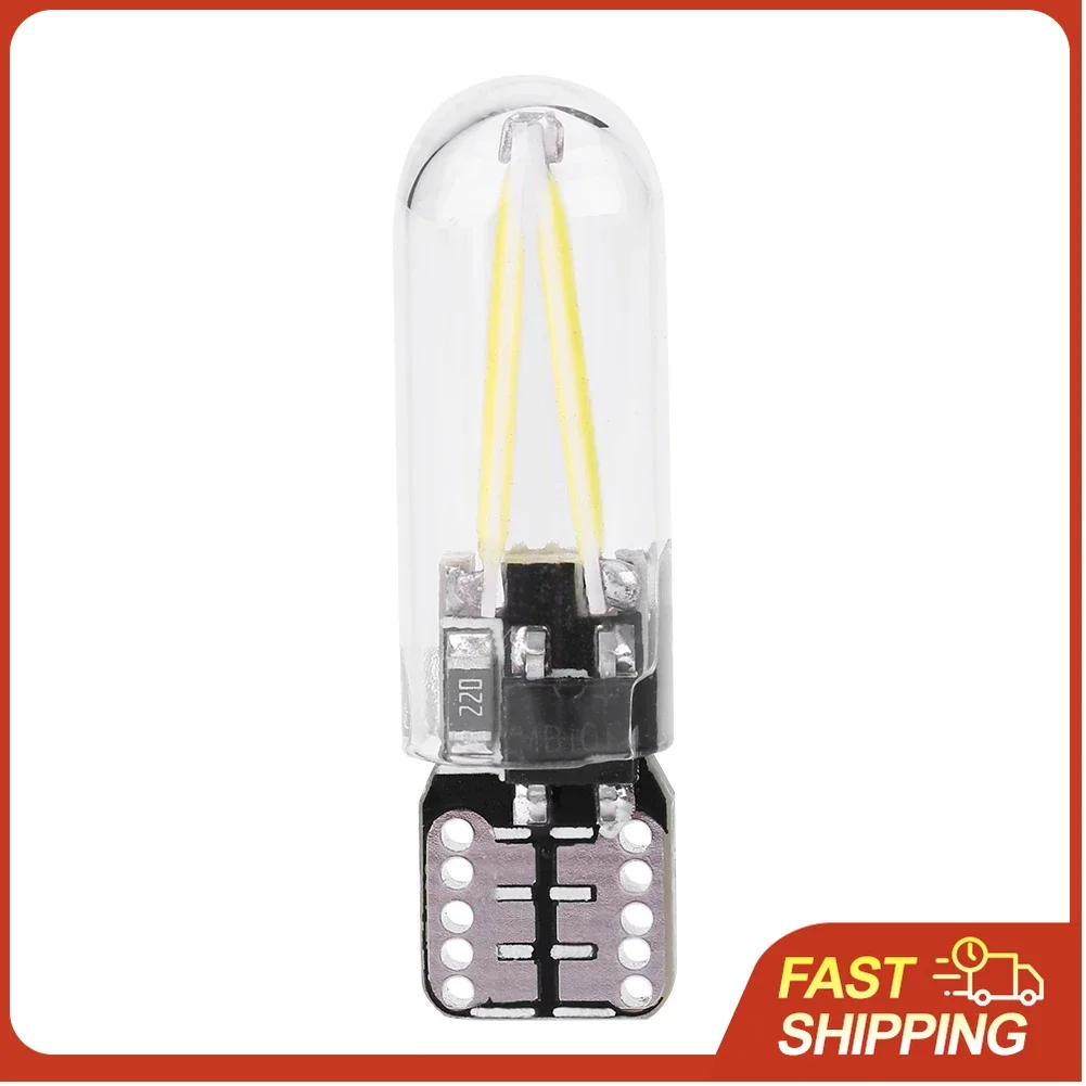 10pcs 12V W5W T10 194 Glass COB Filament LED Car Reading DRL Trunk LED Bulb White Light
