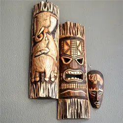 Thai Style Home Wall Decoration Pendant Store Bar Decoration African Totem Mask Background Porch Decor Pendant Ornament ZD856