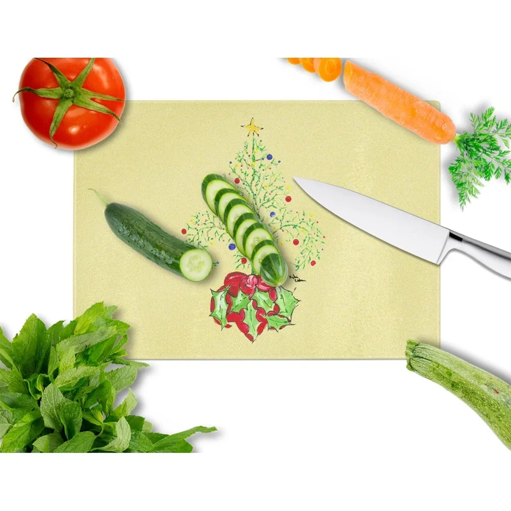 

Large Tempered Glass Cutting Board Christmas Tree Fleur de lis Design Heat Resistant Multi-Color Non-Skid Durable Kitchen