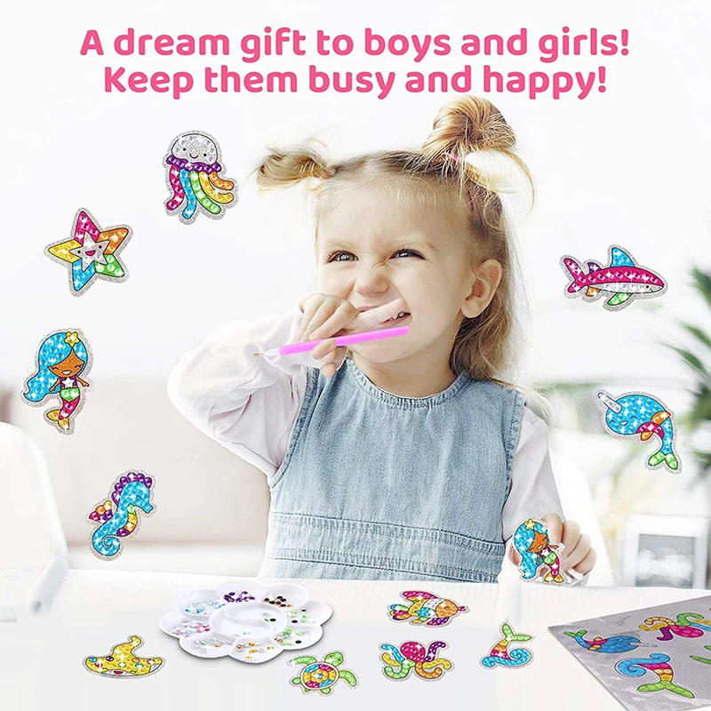 DIY Diamond Painting Stickers for Kids Cartoon Unicorn Rhinestone Embroidery Self-Adhesive Sticker Children Gift Home Ornament