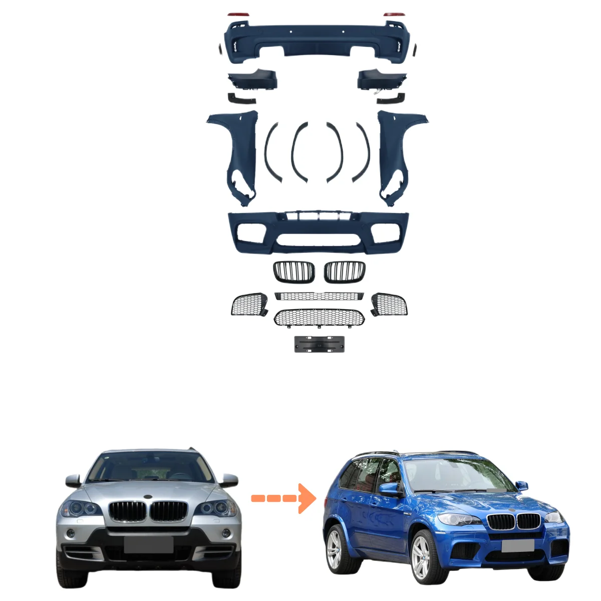 

Hc Body Kits 11-13 for BMWs E70 X5 Upgrade to X5M Bodykit Front Bumper Rear Bumper Round Eyebrow Fenders