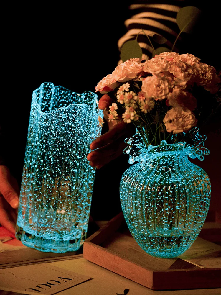 

Wind Luminous Vase Light Luxury Creative Transparent Wave Mouth Flower Arrangement Decoration Living Room Hydroponic Hydroponic