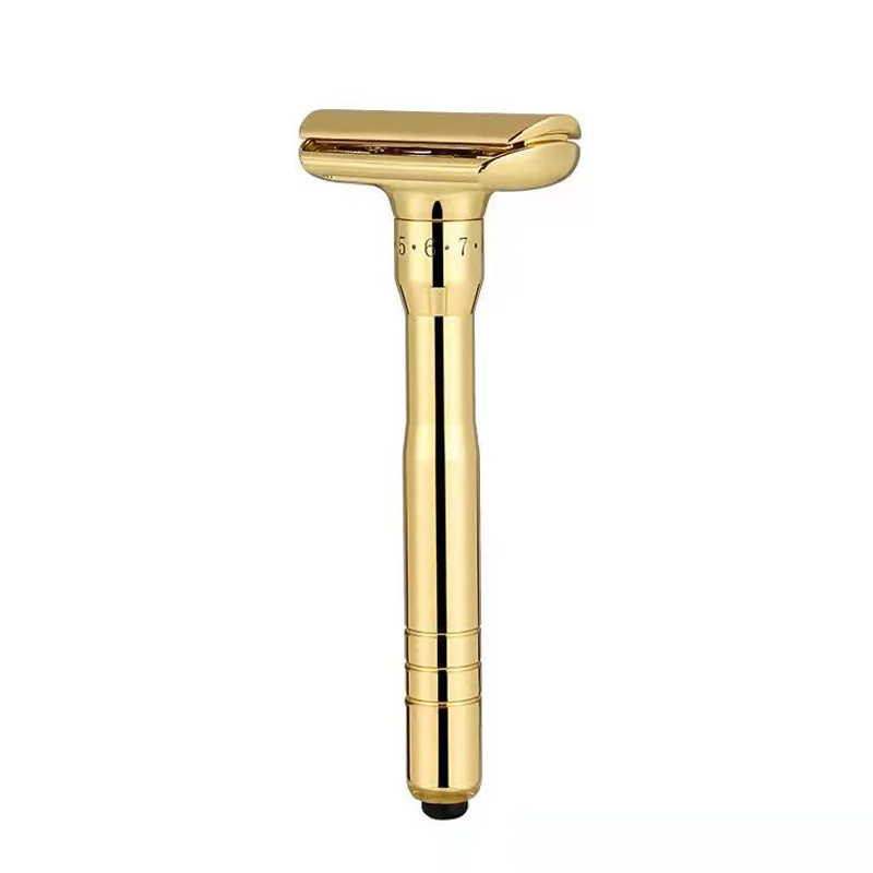 

Safety Double-edged Razor Double Edge Safety Razor Blade, Adjustable Double Edge Razor Box Comes With5 Blades(Golde）