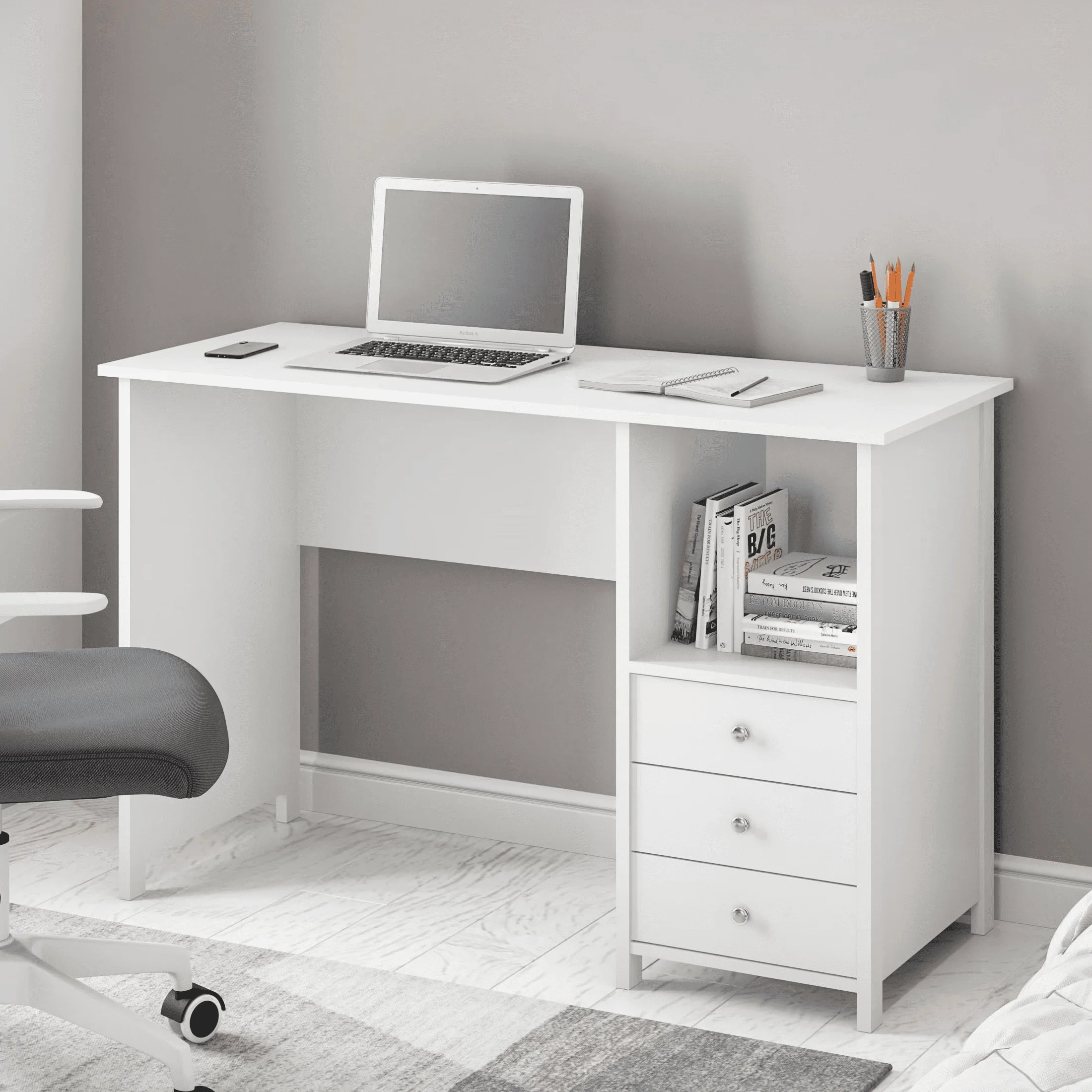 

Contemporary 3-Drawer Computer Desk, White