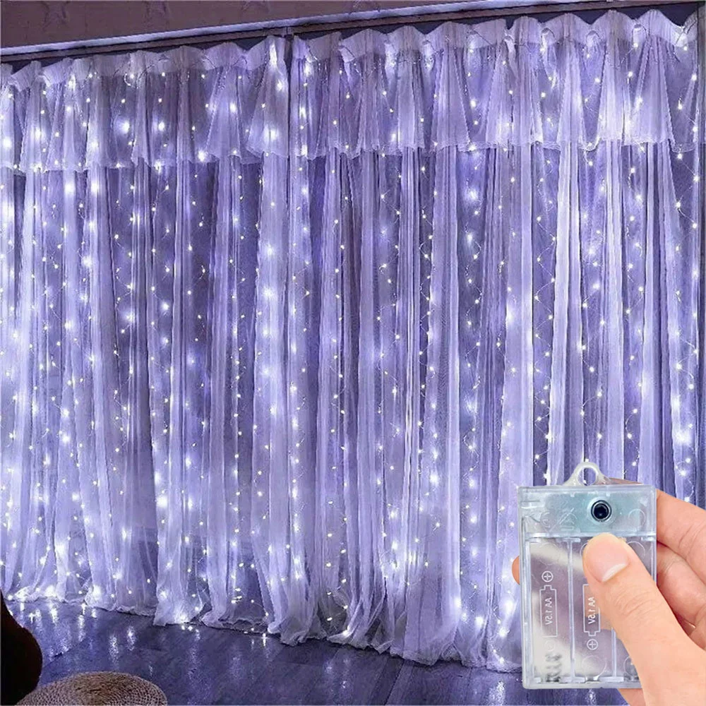 100-600LED Curtain Light String Battery Powered Christmas Home Decoration 2026 Xmas Ornaments Home Party Decor New Year 2027